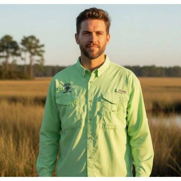 Columbia PFG Shirt Light Green Long Sleeve Vented Button Up Size 2XT - Picture 1 of 13